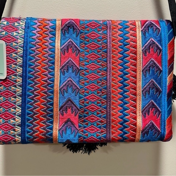 Ethnic Boho Crossbody Bag Handmade Embroidery Tassels Chic Vibrant Colorful NEW - Picture 6 of 16